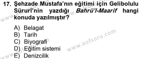 XVI. Yüzyıl Türk Edebiyatı Dersi 2012 - 2013 Yılı (Final) Dönem Sonu Sınavı 17. Soru