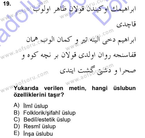 XVI. Yüzyıl Türk Edebiyatı Dersi 2012 - 2013 Yılı (Final) Dönem Sonu Sınavı 19. Soru