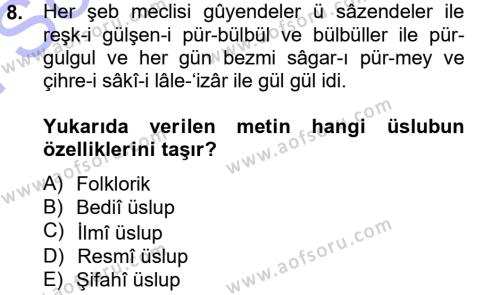 XVI. Yüzyıl Türk Edebiyatı Dersi 2012 - 2013 Yılı (Final) Dönem Sonu Sınavı 8. Soru