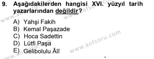 XVI. Yüzyıl Türk Edebiyatı Dersi 2012 - 2013 Yılı (Final) Dönem Sonu Sınavı 9. Soru