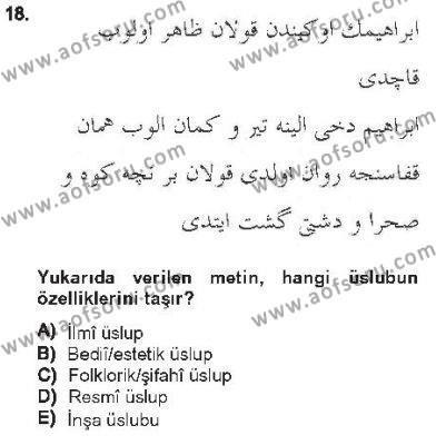 XVI. Yüzyıl Türk Edebiyatı Dersi 2012 - 2013 Yılı Tek Ders Sınavı 18. Soru