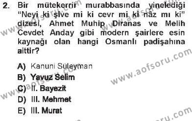 XVI. Yüzyıl Türk Edebiyatı Dersi 2012 - 2013 Yılı Tek Ders Sınavı 2. Soru
