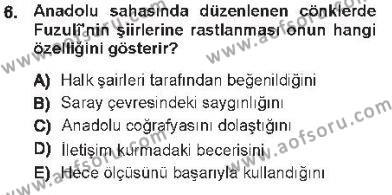 XVI. Yüzyıl Türk Edebiyatı Dersi 2012 - 2013 Yılı Tek Ders Sınavı 6. Soru