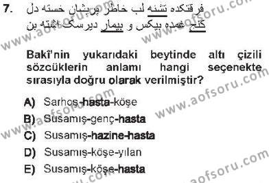 XVI. Yüzyıl Türk Edebiyatı Dersi 2012 - 2013 Yılı Tek Ders Sınavı 7. Soru