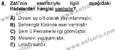 XVI. Yüzyıl Türk Edebiyatı Dersi 2012 - 2013 Yılı Tek Ders Sınavı 8. Soru