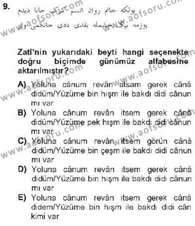 XVI. Yüzyıl Türk Edebiyatı Dersi 2012 - 2013 Yılı Tek Ders Sınavı 9. Soru