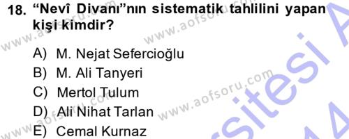 XVI. Yüzyıl Türk Edebiyatı Dersi 2013 - 2014 Yılı (Vize) Ara Sınavı 18. Soru