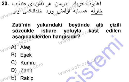 XVI. Yüzyıl Türk Edebiyatı Dersi 2013 - 2014 Yılı (Vize) Ara Sınavı 20. Soru