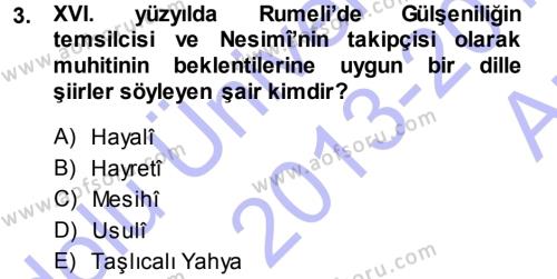 XVI. Yüzyıl Türk Edebiyatı Dersi 2013 - 2014 Yılı (Vize) Ara Sınavı 3. Soru
