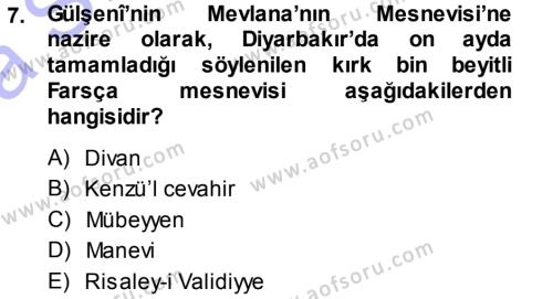 XVI. Yüzyıl Türk Edebiyatı Dersi 2013 - 2014 Yılı (Vize) Ara Sınavı 7. Soru