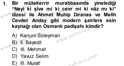 XVI. Yüzyıl Türk Edebiyatı Dersi 2013 - 2014 Yılı (Final) Dönem Sonu Sınavı 1. Soru
