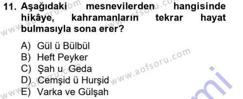 XVI. Yüzyıl Türk Edebiyatı Dersi 2013 - 2014 Yılı (Final) Dönem Sonu Sınavı 11. Soru
