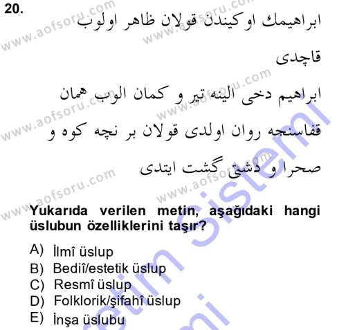 XVI. Yüzyıl Türk Edebiyatı Dersi 2013 - 2014 Yılı (Final) Dönem Sonu Sınavı 20. Soru