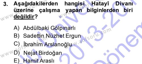 XVI. Yüzyıl Türk Edebiyatı Dersi 2013 - 2014 Yılı (Final) Dönem Sonu Sınavı 3. Soru