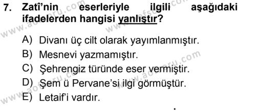 XVI. Yüzyıl Türk Edebiyatı Dersi 2013 - 2014 Yılı (Final) Dönem Sonu Sınavı 7. Soru