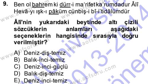 XVI. Yüzyıl Türk Edebiyatı Dersi 2013 - 2014 Yılı (Final) Dönem Sonu Sınavı 9. Soru