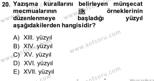 XVI. Yüzyıl Türk Edebiyatı Dersi 2013 - 2014 Yılı Tek Ders Sınavı 20. Soru