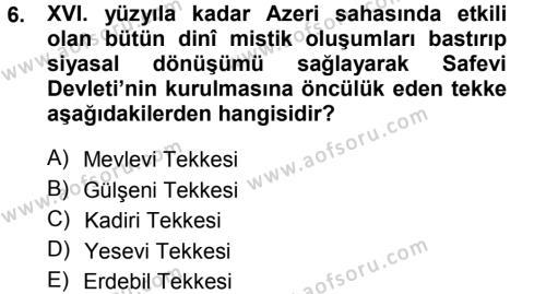 XVI. Yüzyıl Türk Edebiyatı Dersi 2013 - 2014 Yılı Tek Ders Sınavı 6. Soru