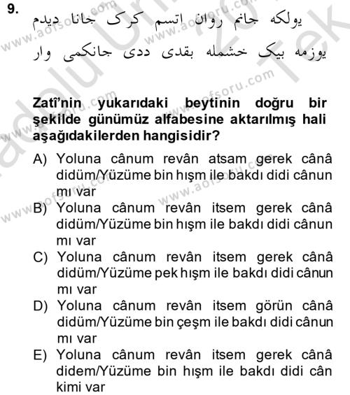 XVI. Yüzyıl Türk Edebiyatı Dersi 2013 - 2014 Yılı Tek Ders Sınavı 9. Soru