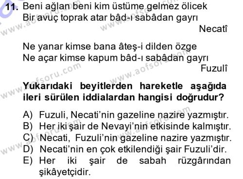 XVI. Yüzyıl Türk Edebiyatı Dersi 2014 - 2015 Yılı (Vize) Ara Sınavı 11. Soru