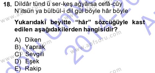 XVI. Yüzyıl Türk Edebiyatı Dersi 2014 - 2015 Yılı (Vize) Ara Sınavı 18. Soru
