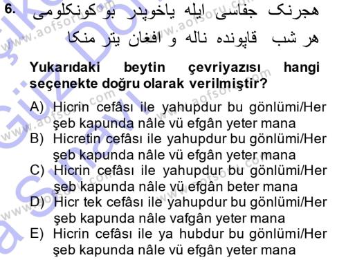 XVI. Yüzyıl Türk Edebiyatı Dersi 2014 - 2015 Yılı (Vize) Ara Sınavı 6. Soru