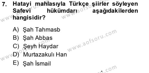 XVI. Yüzyıl Türk Edebiyatı Dersi 2014 - 2015 Yılı (Vize) Ara Sınavı 7. Soru