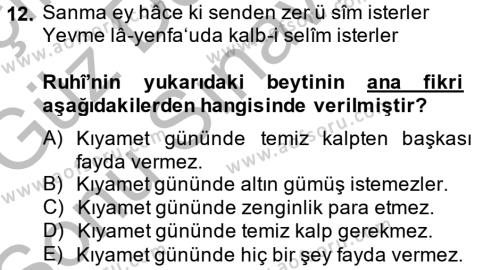 XVI. Yüzyıl Türk Edebiyatı Dersi 2014 - 2015 Yılı (Final) Dönem Sonu Sınavı 12. Soru