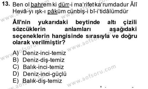 XVI. Yüzyıl Türk Edebiyatı Dersi 2014 - 2015 Yılı (Final) Dönem Sonu Sınavı 13. Soru