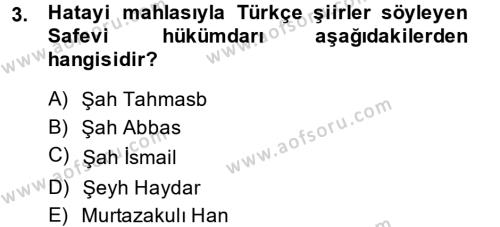 XVI. Yüzyıl Türk Edebiyatı Dersi 2014 - 2015 Yılı (Final) Dönem Sonu Sınavı 3. Soru