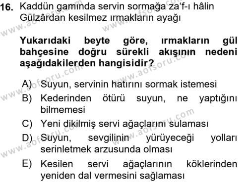 XVI. Yüzyıl Türk Edebiyatı Dersi 2015 - 2016 Yılı (Vize) Ara Sınavı 16. Soru