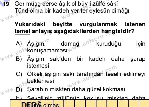 XVI. Yüzyıl Türk Edebiyatı Dersi 2015 - 2016 Yılı (Vize) Ara Sınavı 19. Soru