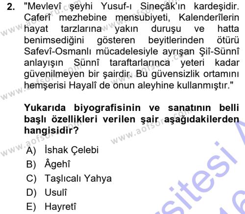 XVI. Yüzyıl Türk Edebiyatı Dersi 2015 - 2016 Yılı (Vize) Ara Sınavı 2. Soru