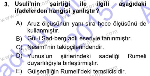 XVI. Yüzyıl Türk Edebiyatı Dersi 2015 - 2016 Yılı (Vize) Ara Sınavı 3. Soru