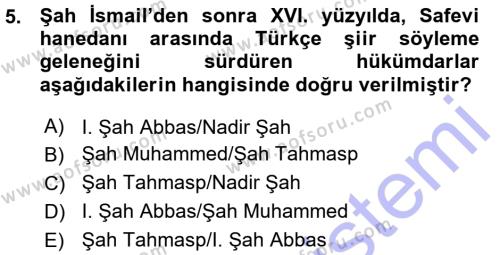 XVI. Yüzyıl Türk Edebiyatı Dersi 2015 - 2016 Yılı (Vize) Ara Sınavı 5. Soru