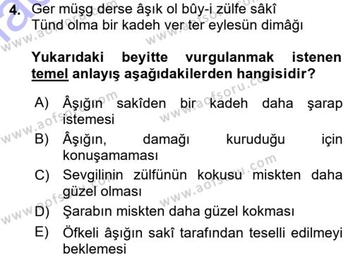 XVI. Yüzyıl Türk Edebiyatı Dersi 2015 - 2016 Yılı (Final) Dönem Sonu Sınavı 4. Soru