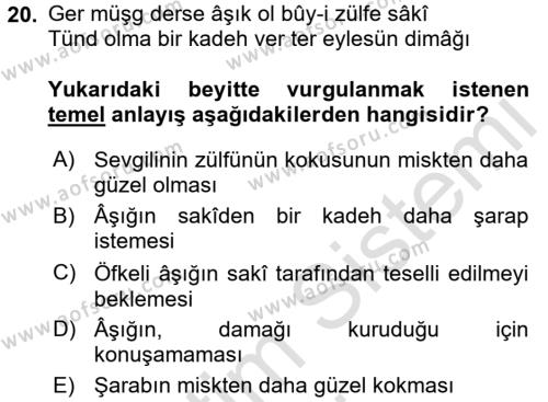 XVI. Yüzyıl Türk Edebiyatı Dersi 2016 - 2017 Yılı (Vize) Ara Sınavı 20. Soru