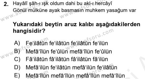 XVI. Yüzyıl Türk Edebiyatı Dersi 2016 - 2017 Yılı (Final) Dönem Sonu Sınavı 2. Soru