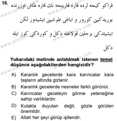 XVI. Yüzyıl Türk Edebiyatı Dersi 2017 - 2018 Yılı 3 Ders Sınavı 16. Soru