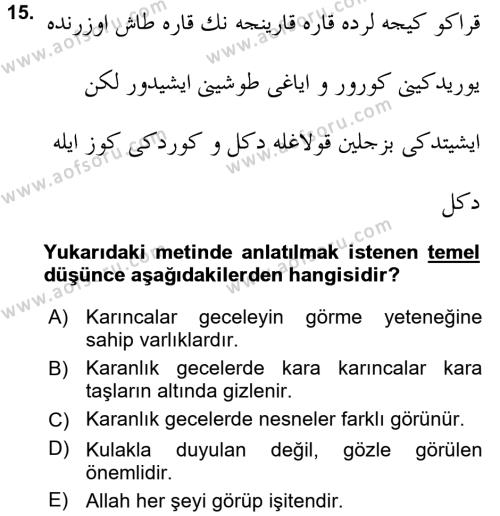 XVI. Yüzyıl Türk Edebiyatı Dersi 2017 - 2018 Yılı (Final) Dönem Sonu Sınavı 15. Soru
