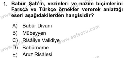 XVI. Yüzyıl Türk Edebiyatı Dersi 2018 - 2019 Yılı 3 Ders Sınavı 1. Soru