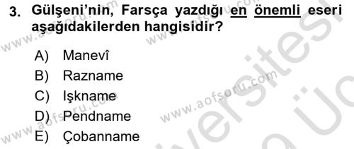 XVI. Yüzyıl Türk Edebiyatı Dersi 2018 - 2019 Yılı 3 Ders Sınavı 3. Soru