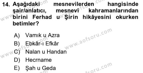 XVI. Yüzyıl Türk Edebiyatı Dersi 2018 - 2019 Yılı (Final) Dönem Sonu Sınavı 14. Soru