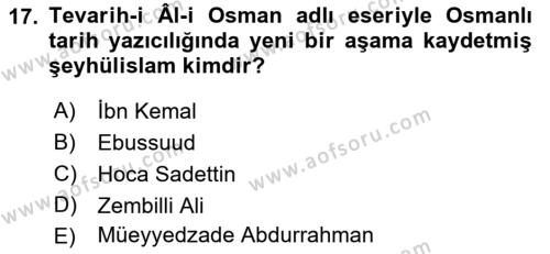 XVI. Yüzyıl Türk Edebiyatı Dersi 2018 - 2019 Yılı (Final) Dönem Sonu Sınavı 17. Soru