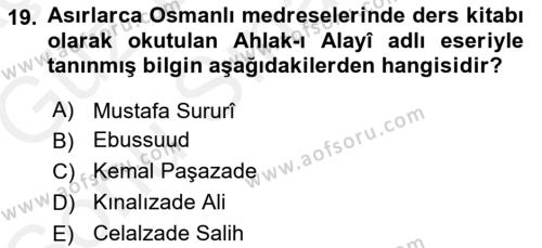 XVI. Yüzyıl Türk Edebiyatı Dersi 2018 - 2019 Yılı (Final) Dönem Sonu Sınavı 19. Soru