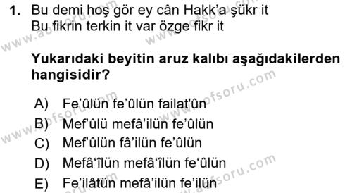 XVI. Yüzyıl Türk Edebiyatı Dersi 2018 - 2019 Yılı Yaz Okulu Sınavı 1. Soru