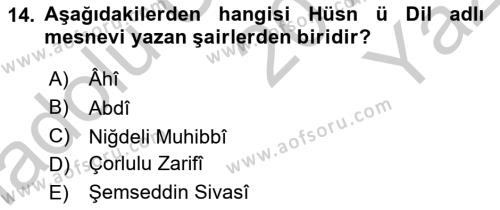 XVI. Yüzyıl Türk Edebiyatı Dersi 2018 - 2019 Yılı Yaz Okulu Sınavı 14. Soru