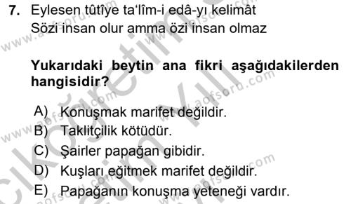 XVI. Yüzyıl Türk Edebiyatı Dersi 2018 - 2019 Yılı Yaz Okulu Sınavı 7. Soru