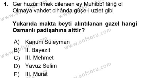 XVI. Yüzyıl Türk Edebiyatı Dersi 2019 - 2020 Yılı (Vize) Ara Sınavı 1. Soru