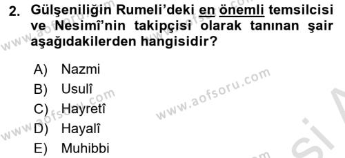 XVI. Yüzyıl Türk Edebiyatı Dersi 2019 - 2020 Yılı (Final) Dönem Sonu Sınavı 2. Soru